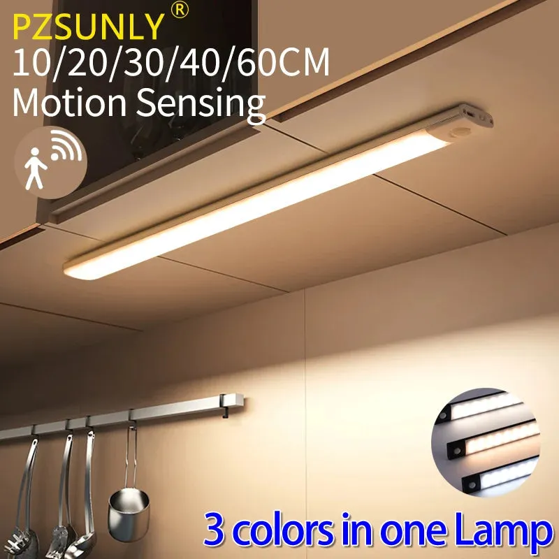 💡 Cabinet Light USB Rechargeable | Motion Sensor LED Lamp | 3-in-1 Colors for Kitchen, Wardrobe & Indoor Lighting (10/20/30/40/50cm)