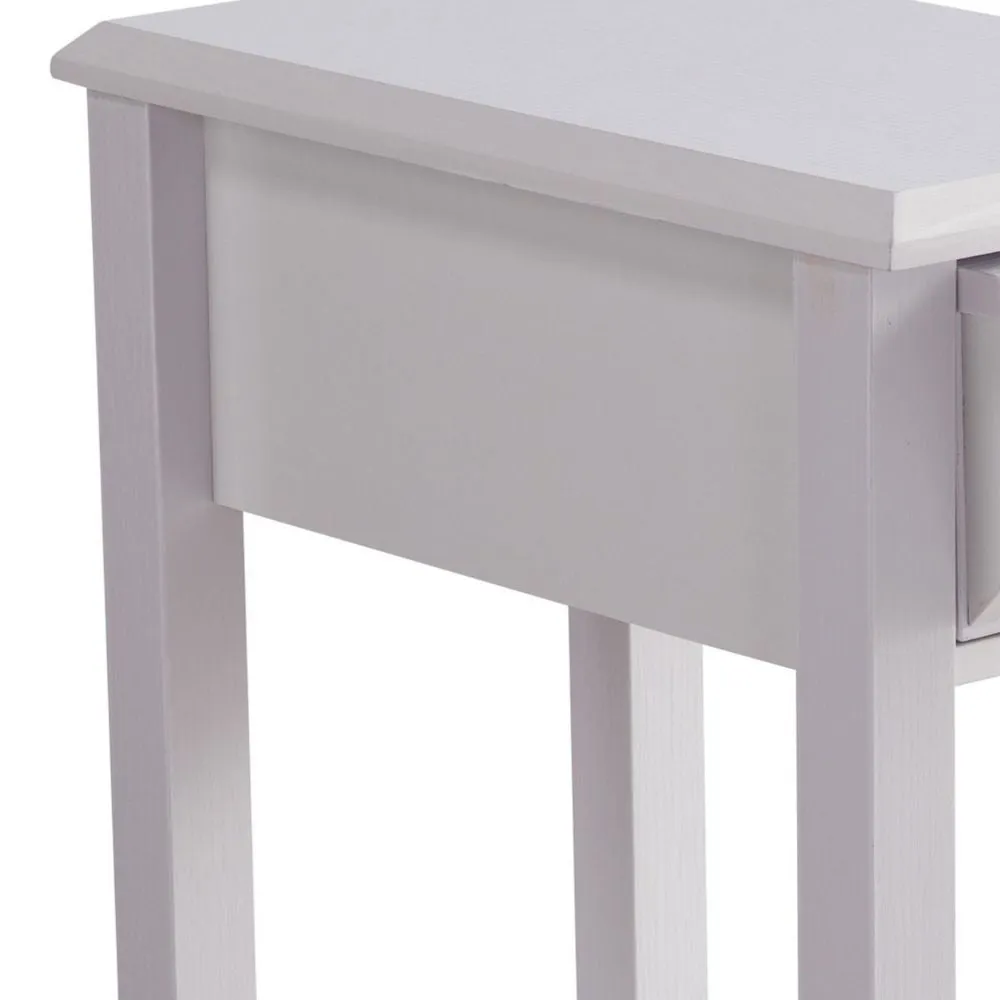 24 Inch Modern Chairside Table with Extendable Drawer and Cupholders, White By Casagear Home