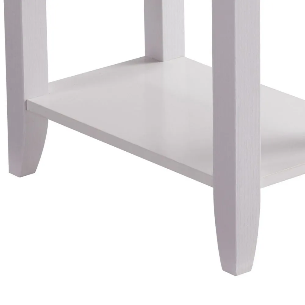 24 Inch Modern Chairside Table with Extendable Drawer and Cupholders, White By Casagear Home