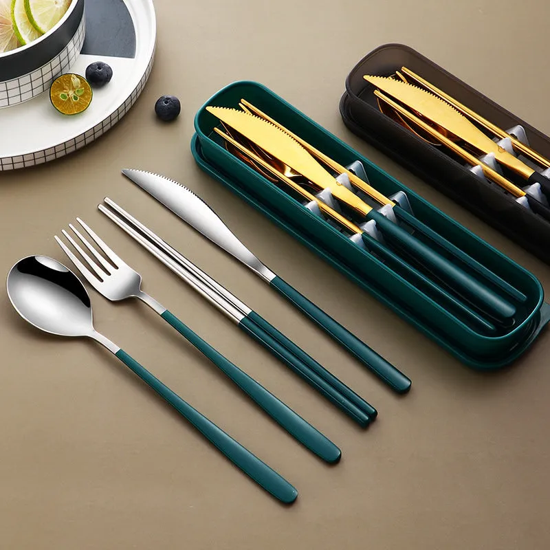 304 Dinnerware Set Flatware Kitchen Accessories Camping Travel Sets Gold Knife Fork Spoon Portable Cutlery Sets With Case