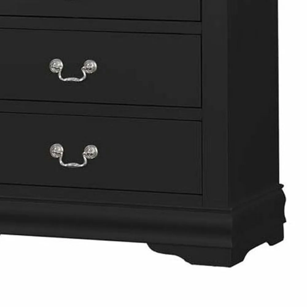 5-Drawers Traditional Style Wooden Chest, Black