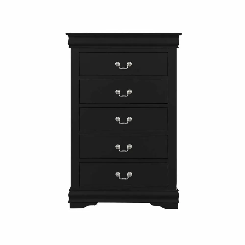 5-Drawers Traditional Style Wooden Chest, Black