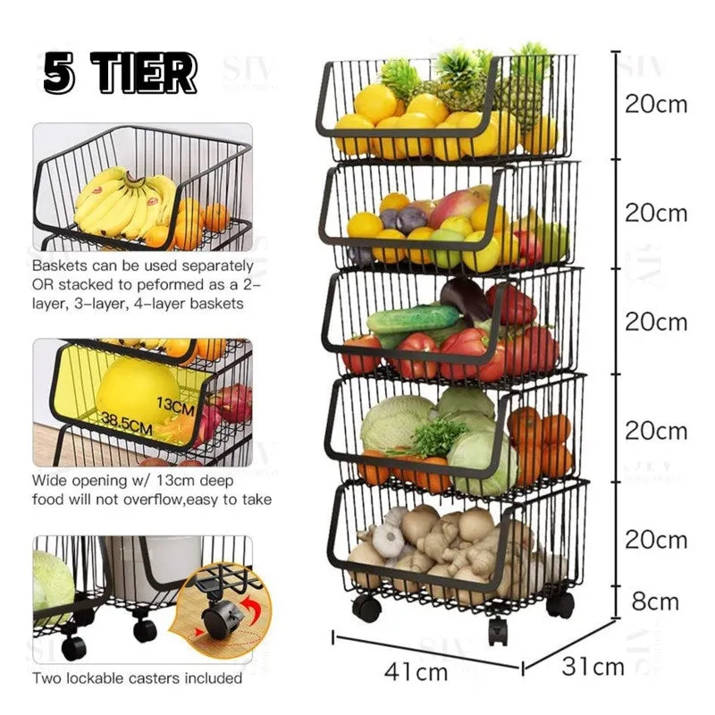 5 Layers Foldable Storage Rack With Wheel 304 Staineless Steel Multipurpose Barangdapur Microwave Rack Rak Dapur Kitchen Shelf Oven Rack