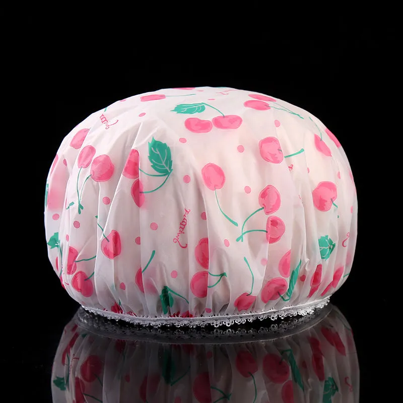 5 PCS Thickened Waterproof Shower Cap with Elegant Matte Print and Lace Trim, HG0023