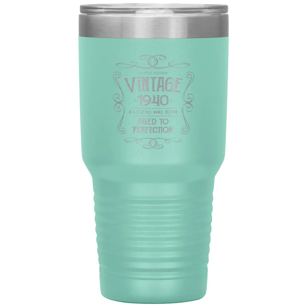 80th Birthday For Grandparents Vintage 1940 Aged To Perfection Laser Etched 30oz Stainless Steel Tumbler