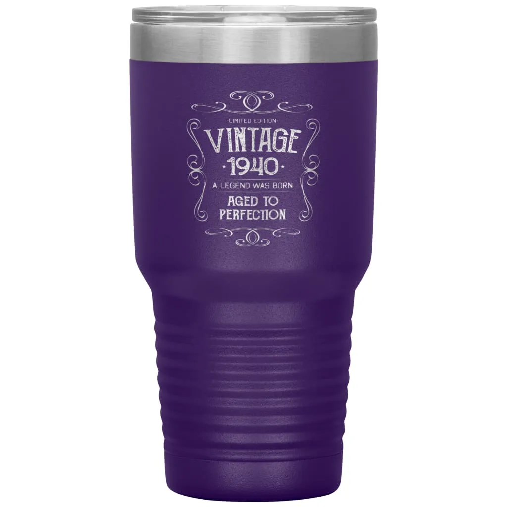 80th Birthday For Grandparents Vintage 1940 Aged To Perfection Laser Etched 30oz Stainless Steel Tumbler