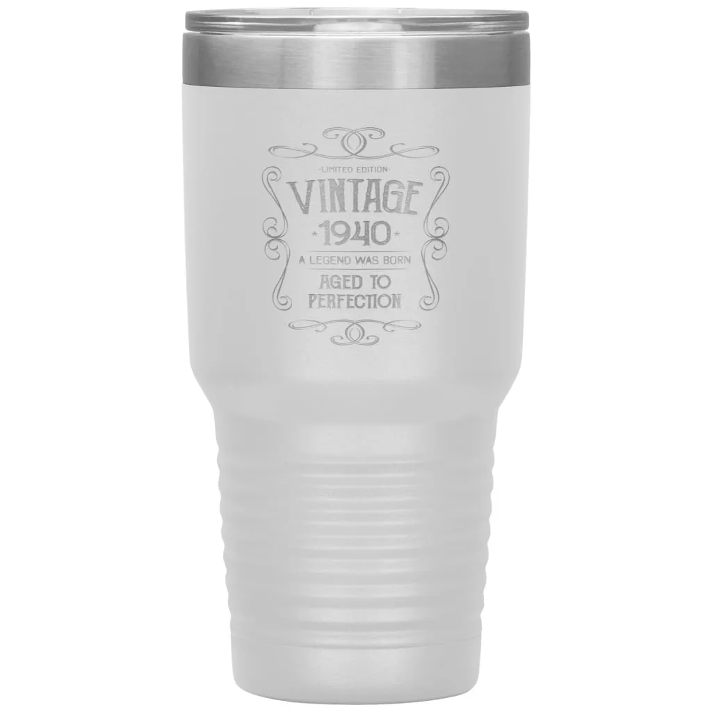 80th Birthday For Grandparents Vintage 1940 Aged To Perfection Laser Etched 30oz Stainless Steel Tumbler