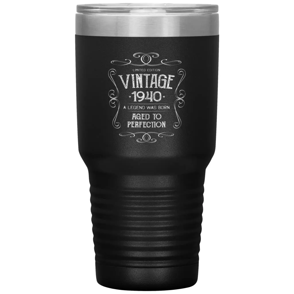 80th Birthday For Grandparents Vintage 1940 Aged To Perfection Laser Etched 30oz Stainless Steel Tumbler