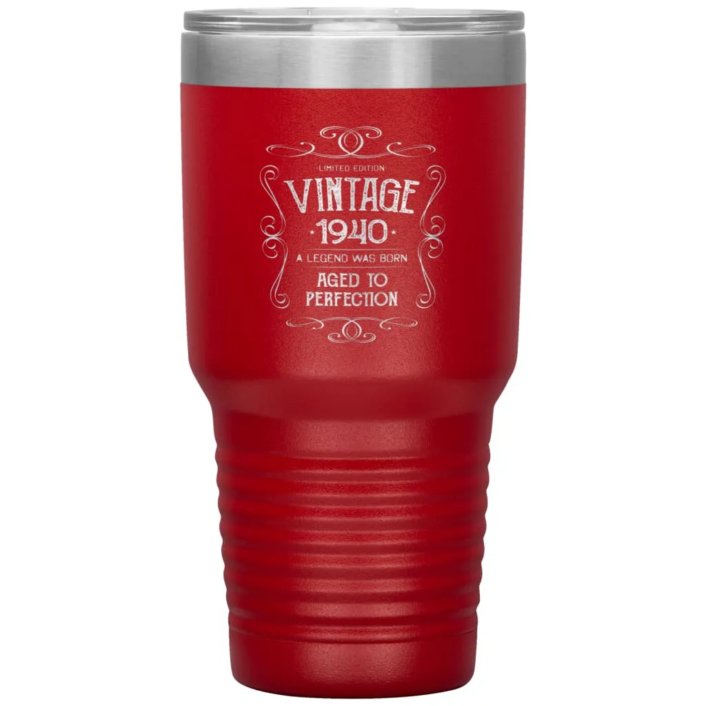 80th Birthday For Grandparents Vintage 1940 Aged To Perfection Laser Etched 30oz Stainless Steel Tumbler