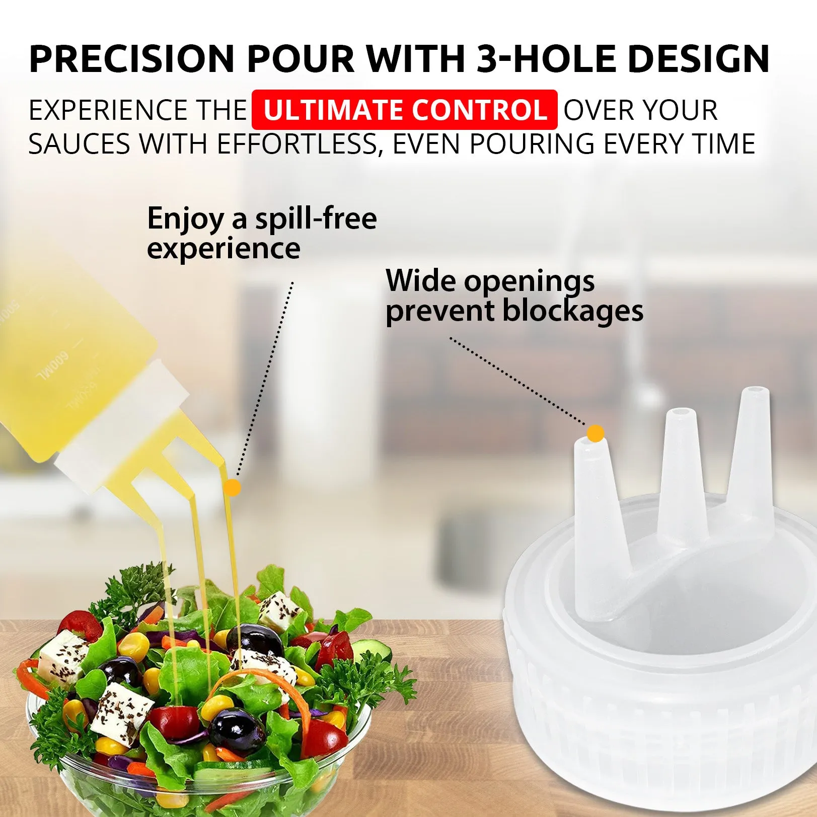 ALDKitchen Squeeze 4 pcs Bottle Set | 3-Hole Design Condiment Bottles | Durable, Food-Safe, & Versatile