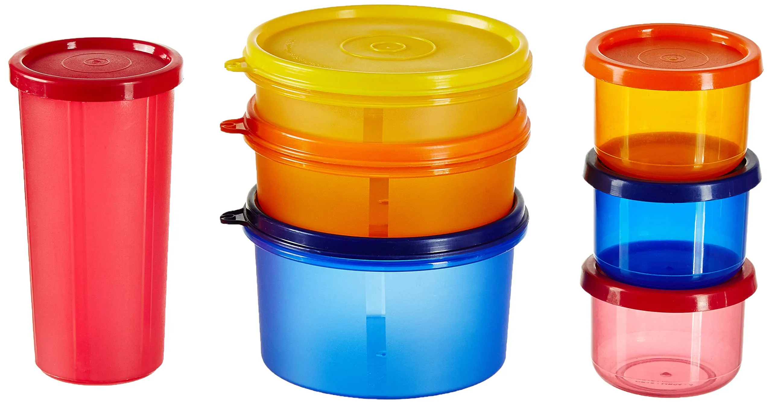 Amazon Brand - Solimo Airtight Borosilicate Glass Container Set (3 Pieces, 350 ml) Food Saver Combo - Set of 7 Plastic Lunch Box & Left Over Multi Purpose Containers