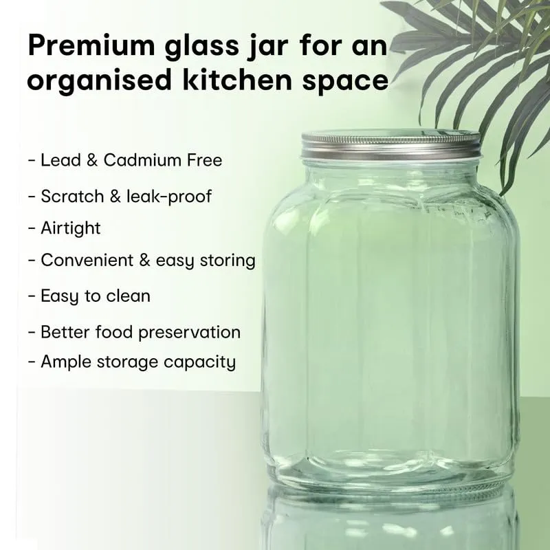 Anko 3L Clear Fluted Glass Jar for Kitchen Storage | Set of 3 | Airtight Container Set for Kitchen with Corrosion Resistant Tin Lid | Dishwasher Safe Kitchen Storage Container Set for Flour/Cereal