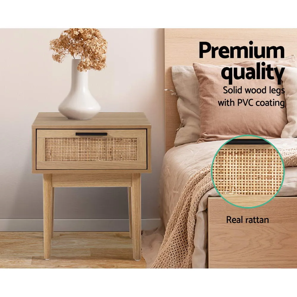 Artiss Bedside Tables Table 1 Drawer Storage Cabinet Rattan Wood Nightstand