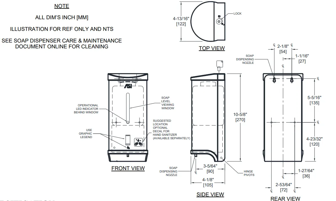 ASI 0362 Automatic, 27 oz. Stainless Steel Liquid Soap and Gel Hand Sanitizer Dispenser