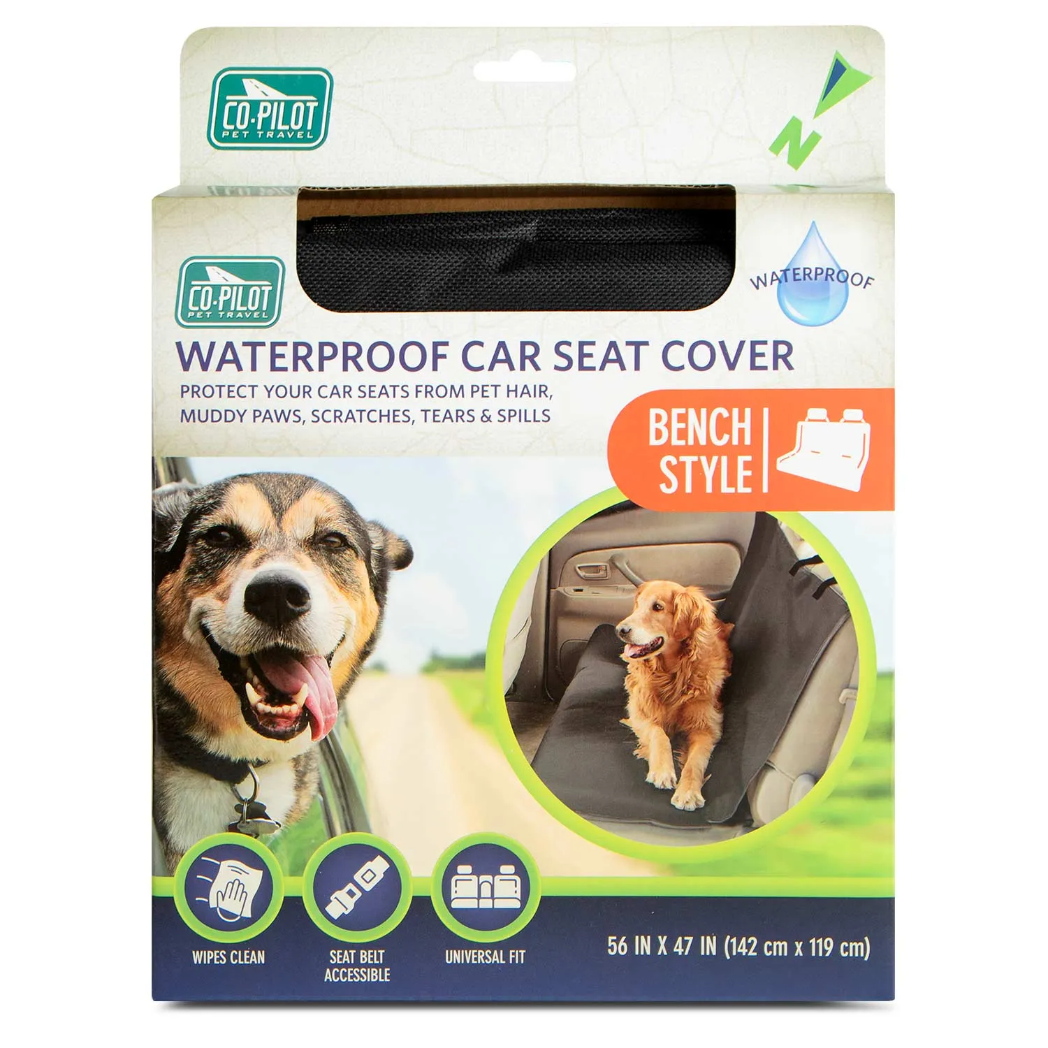 Black Waterproof Bench Pet Car Seat Cover, 56" x 47"