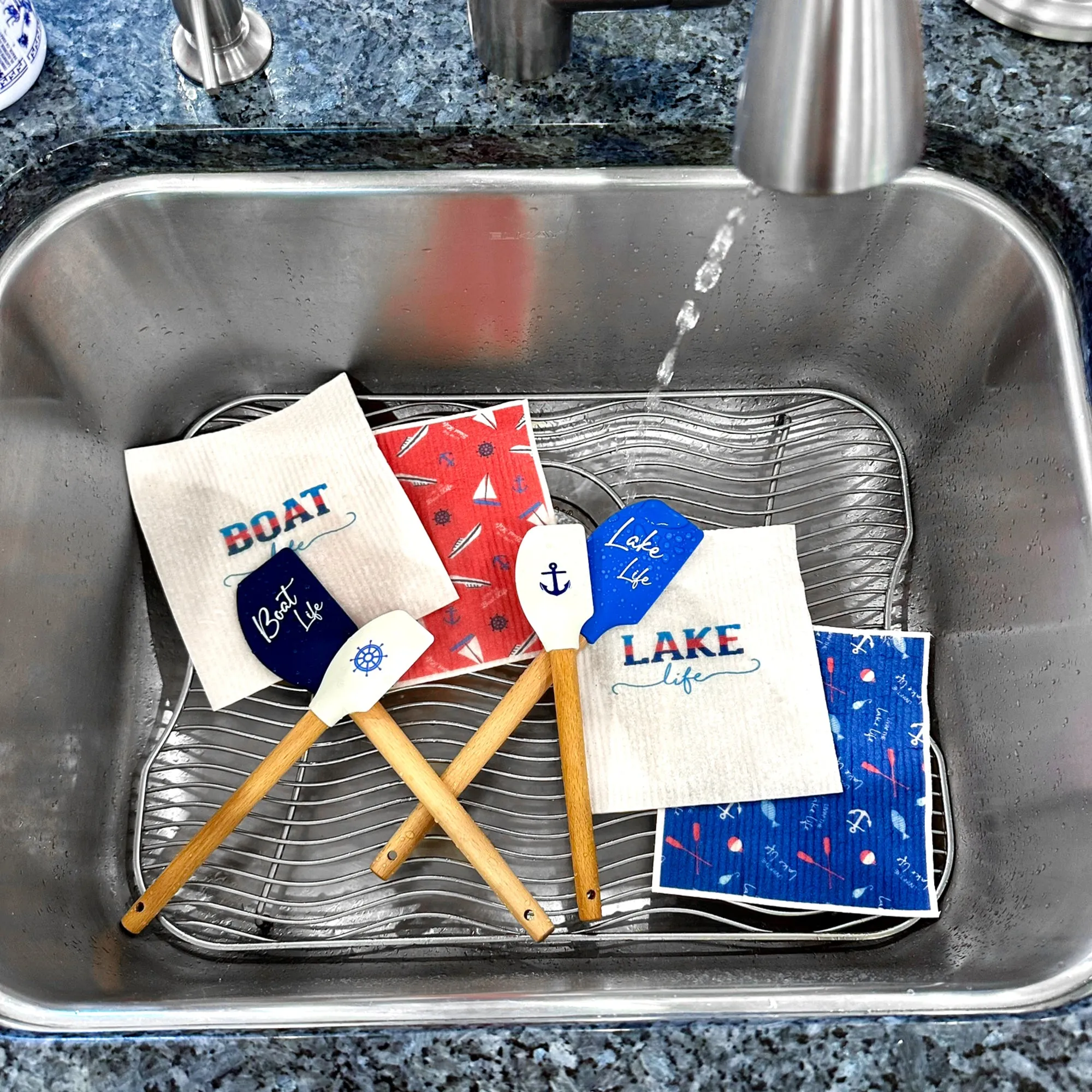 Boat Life Spatula and Reusable Dish Cloth Set (2 of Each)