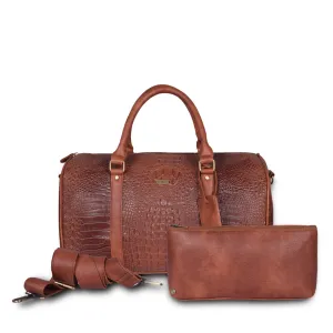 Brown Croc Cabin Bag with Toiletry Kit - Carry on Luggage