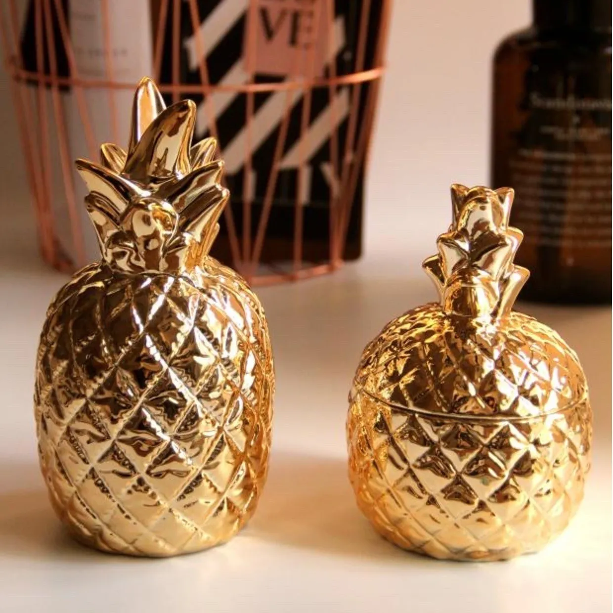 Ceramic Gold Pineapple Container