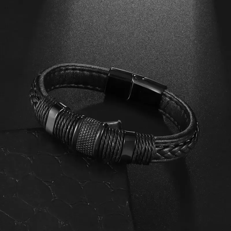 Classic multi-layered leather feather metal buckle bracelet men\\'s business casual party jewelry gifts wholesale