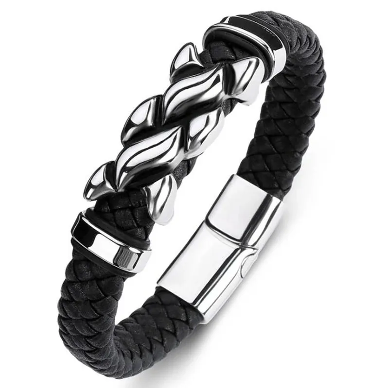 Classic multi-layered leather feather metal buckle bracelet men\\'s business casual party jewelry gifts wholesale