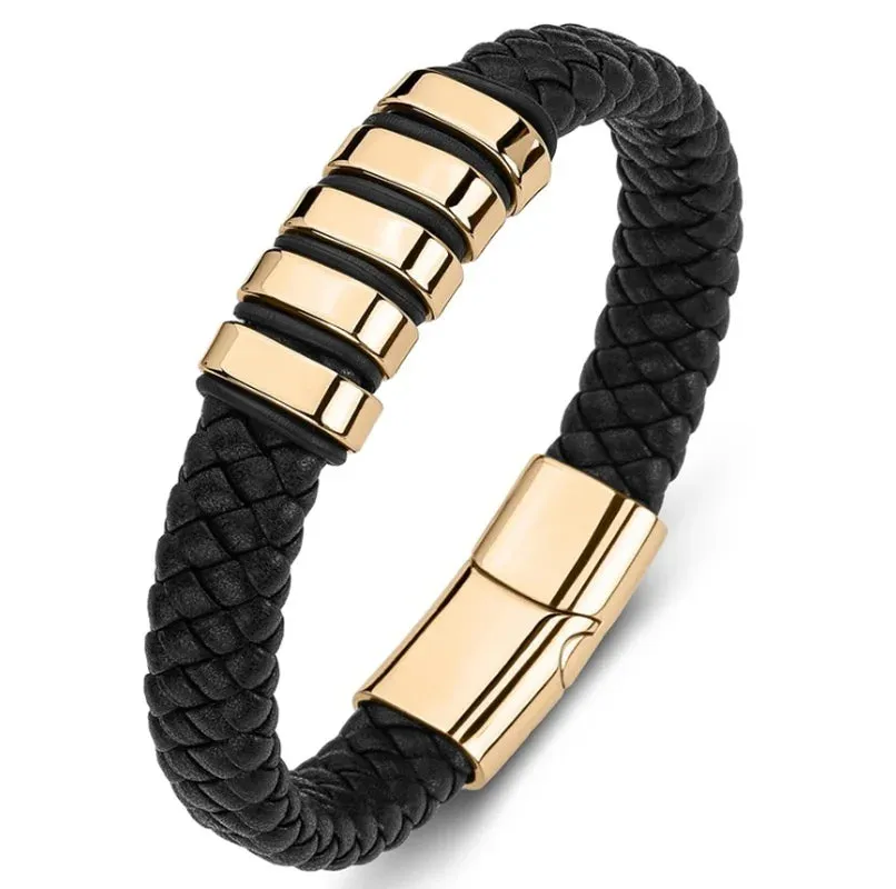 Classic multi-layered leather feather metal buckle bracelet men\\'s business casual party jewelry gifts wholesale