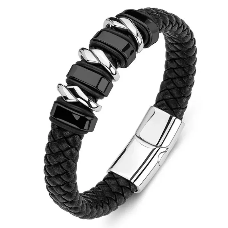 Classic multi-layered leather feather metal buckle bracelet men\\'s business casual party jewelry gifts wholesale