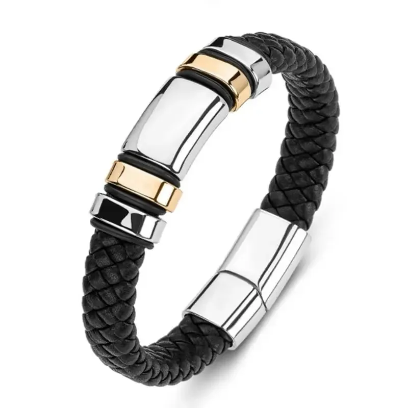 Classic multi-layered leather feather metal buckle bracelet men\\'s business casual party jewelry gifts wholesale