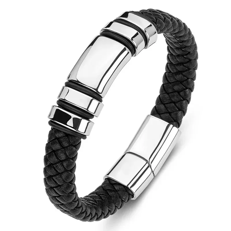 Classic multi-layered leather feather metal buckle bracelet men\\'s business casual party jewelry gifts wholesale