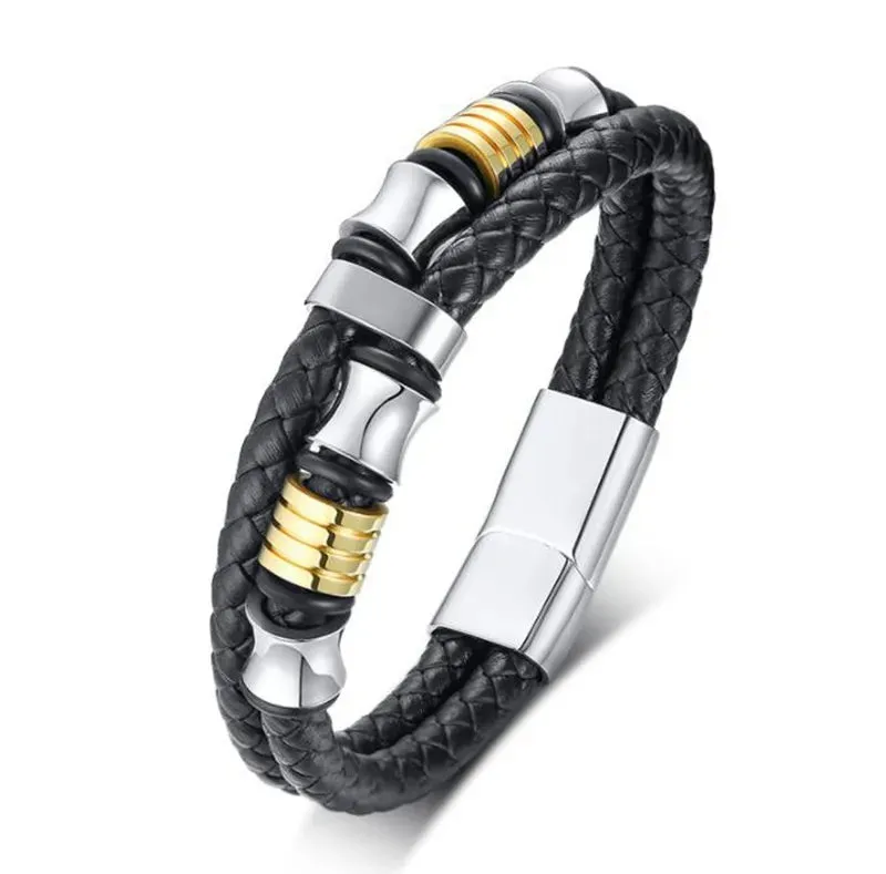 Classic multi-layered leather feather metal buckle bracelet men\\'s business casual party jewelry gifts wholesale