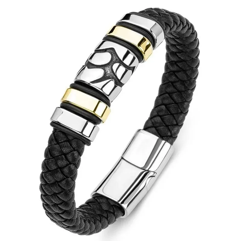 Classic multi-layered leather feather metal buckle bracelet men\\'s business casual party jewelry gifts wholesale