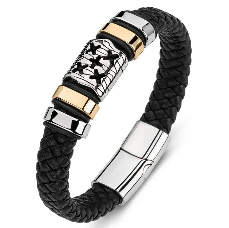 Classic multi-layered leather feather metal buckle bracelet men\\'s business casual party jewelry gifts wholesale