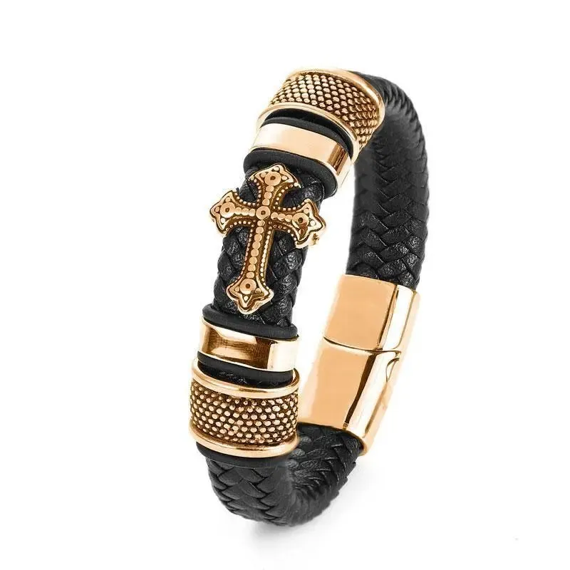 Classic multi-layered leather feather metal buckle bracelet men\\'s business casual party jewelry gifts wholesale