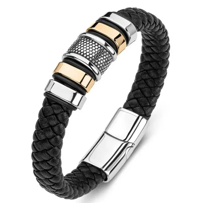 Classic multi-layered leather feather metal buckle bracelet men\\'s business casual party jewelry gifts wholesale