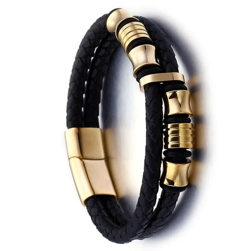 Classic multi-layered leather feather metal buckle bracelet men\\'s business casual party jewelry gifts wholesale