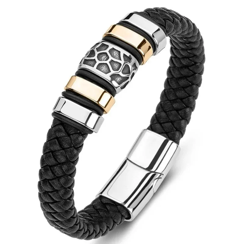 Classic multi-layered leather feather metal buckle bracelet men\\'s business casual party jewelry gifts wholesale