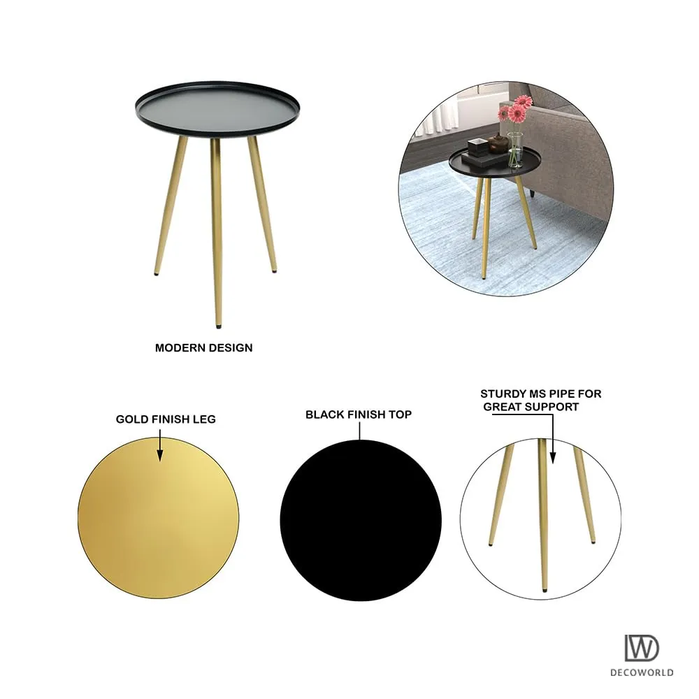 DECOWORLD|| Elegant Side Table || Metal Side Table || Side Table for Living Room, Sofa Side Table or Bed Side Stand|| End Table (Black & Golden)