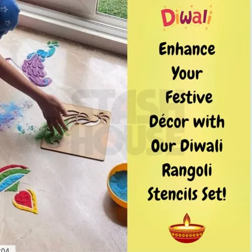 Diwali Rangoli Stencil 4x4 Inch Set of 4 – Engineered Wood 3mm Thickness Rangoli for Diwali, Navratri, Ganesh Chaturthi, Pongal, Holi