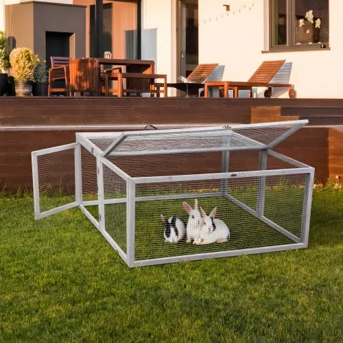 Enchanting Eden Bunny Folding Rabbit Hutch With Perch Pole, Wooden Foldable Guinea Pig Runway, Outdoor Safe Rabbit Cage, Portable, Grey