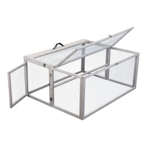 Enchanting Eden Bunny Folding Rabbit Hutch With Perch Pole, Wooden Foldable Guinea Pig Runway, Outdoor Safe Rabbit Cage, Portable, Grey