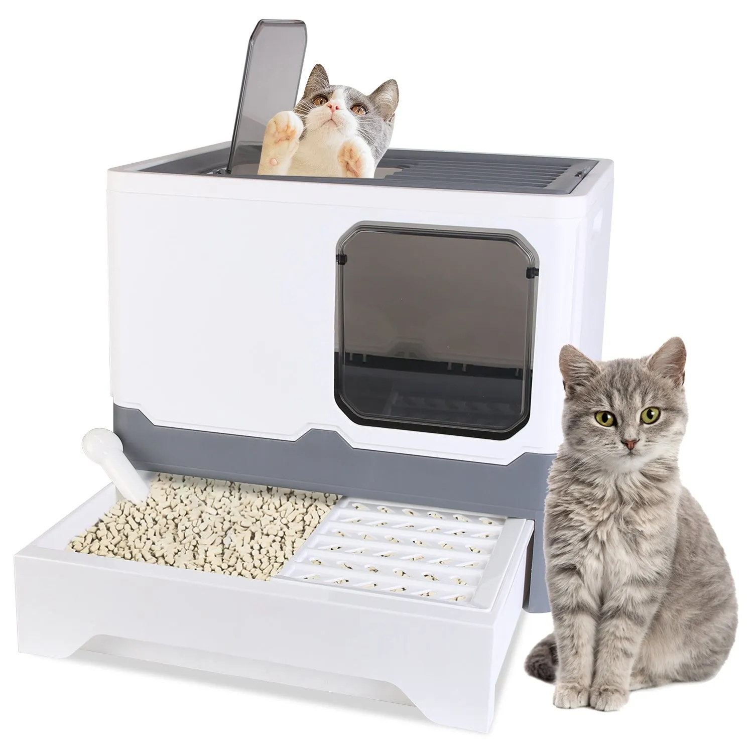 Fresh Fab Finds Foldable Cat Litter Box with Lid Enclosed Kitty Litter Box Anti Splashing Cat Toilet Tray with Litter Scoop