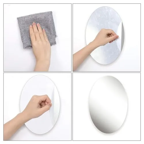 GAKSON Oval Shape Adhesive Mirror Sticker for Wall on Home, Tiles Bathroom Bedroom Living Room Basin Mirror Bathroom Wall Mirror Stickers Unbreakable Plastic Mirror 20 * 30 (1, 30X20)