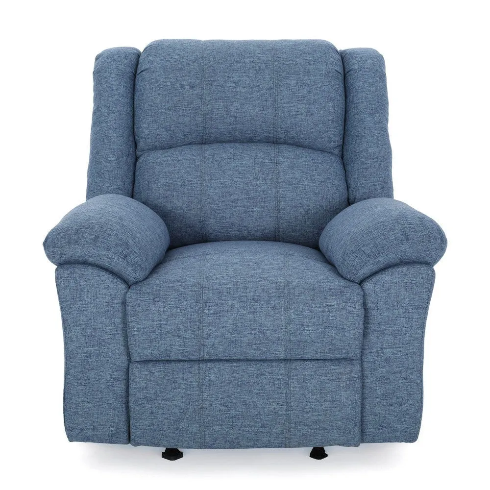 Glider Recliner Chair, Pillow Top Arms, Compact Profile, Blue Fabric By Casagear Home