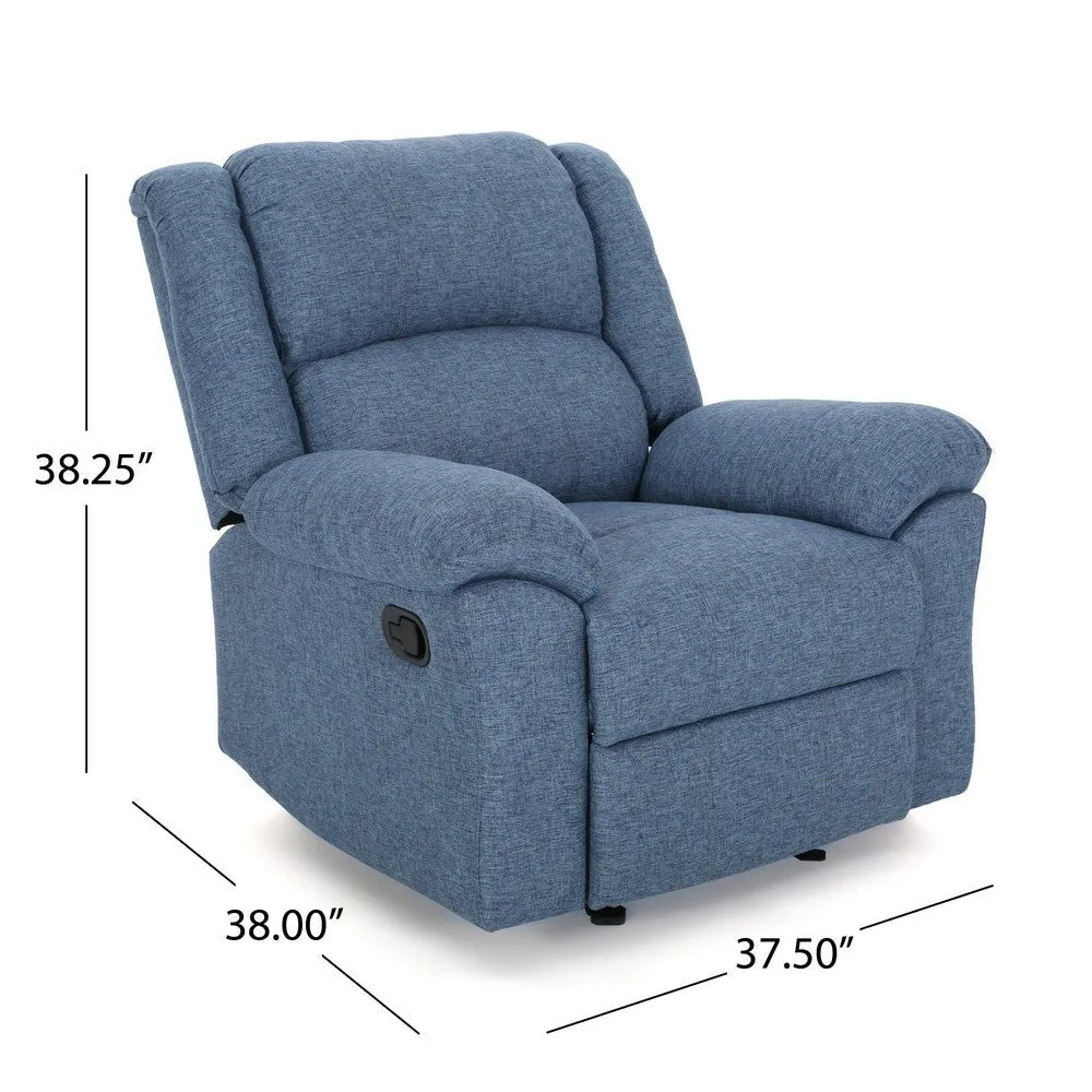 Glider Recliner Chair, Pillow Top Arms, Compact Profile, Blue Fabric By Casagear Home