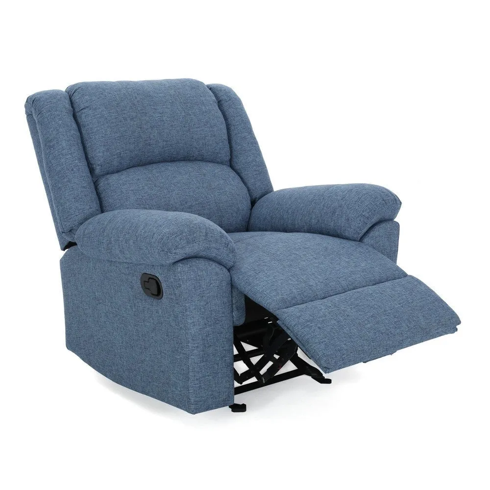 Glider Recliner Chair, Pillow Top Arms, Compact Profile, Blue Fabric By Casagear Home