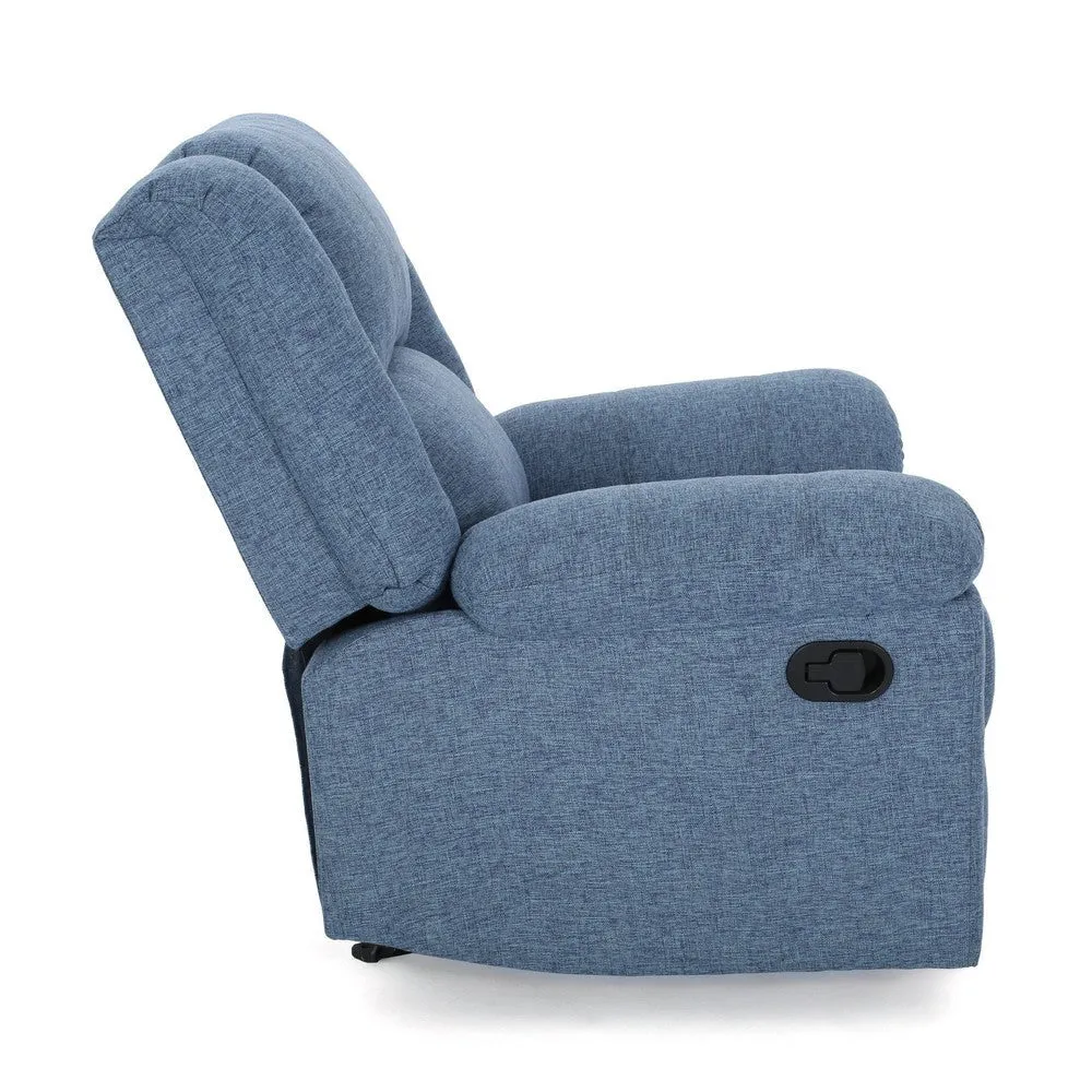 Glider Recliner Chair, Pillow Top Arms, Compact Profile, Blue Fabric By Casagear Home