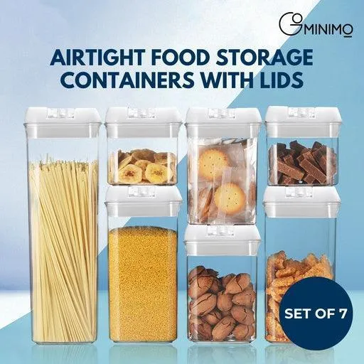 Gominimo Airtight Food Storage Containers With Lids, Set Of 7 - Stackable, BPA Free, Reusable, Versatile & Leakproof (Clear)