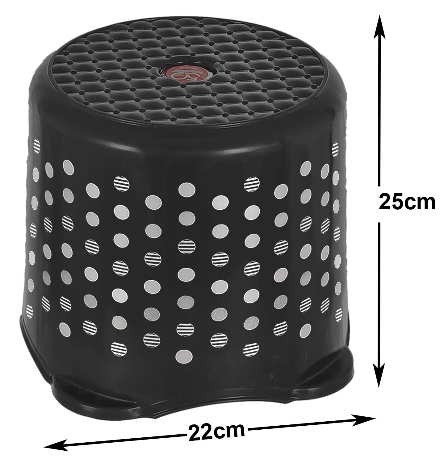 Heart Home Comfy Stool Dot Printed Multiuses Portable, Lightweight, Strong, Durable Plastic Bathroom/Step/Sitting Stool, Patla- Pack of 2 (Black)-46HH0153