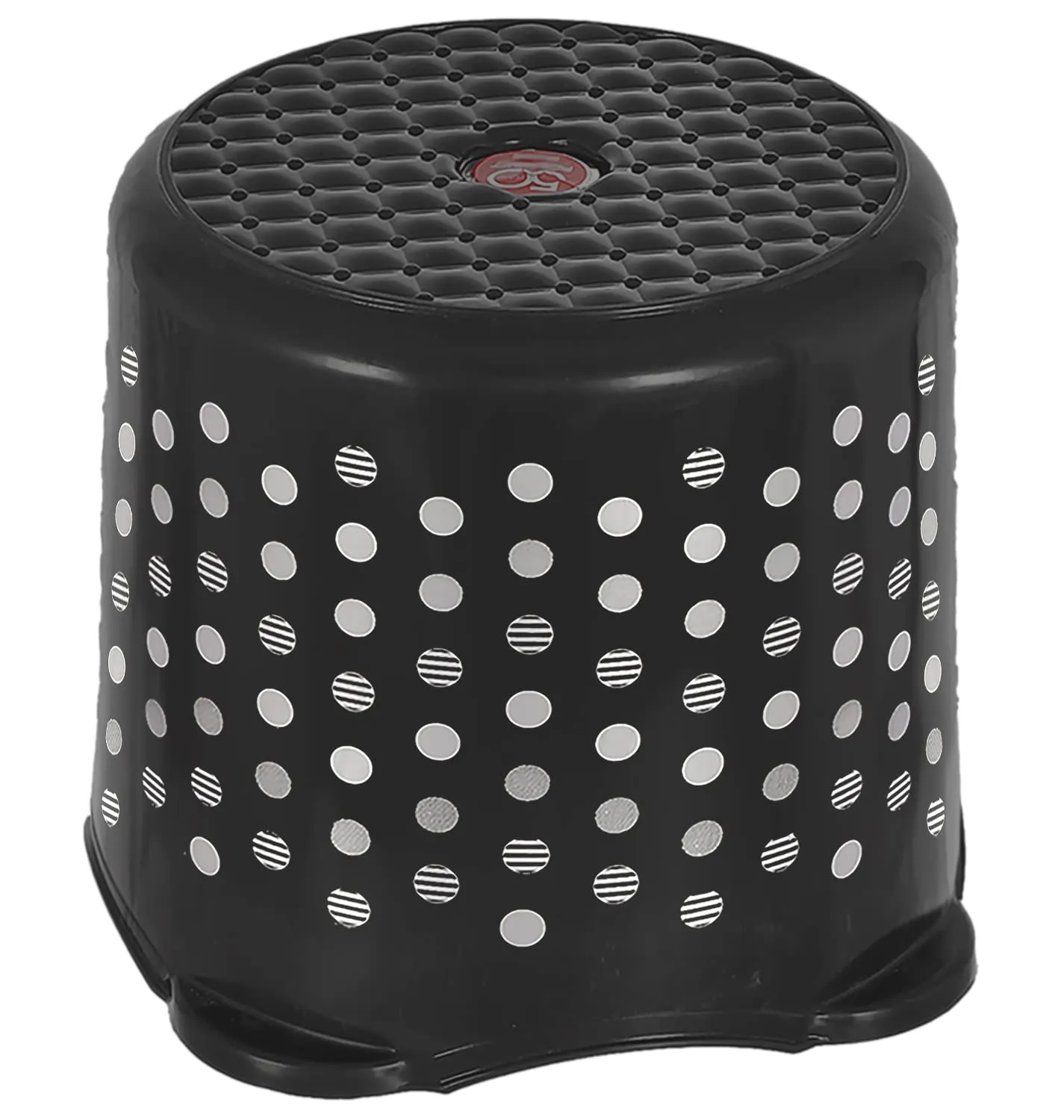 Heart Home Comfy Stool Dot Printed Multiuses Portable, Lightweight, Strong, Durable Plastic Bathroom/Step/Sitting Stool, Patla- Pack of 2 (Black)-46HH0153