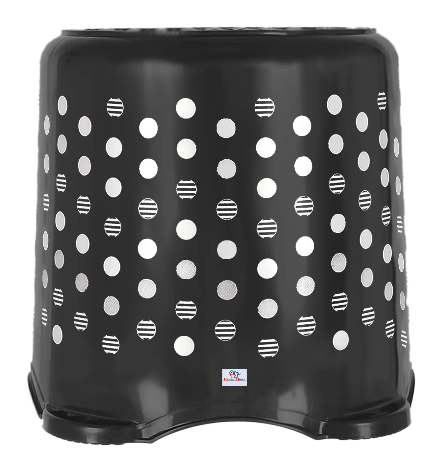 Heart Home Comfy Stool Dot Printed Multiuses Portable, Lightweight, Strong, Durable Plastic Bathroom/Step/Sitting Stool, Patla- Pack of 2 (Black)-46HH0153