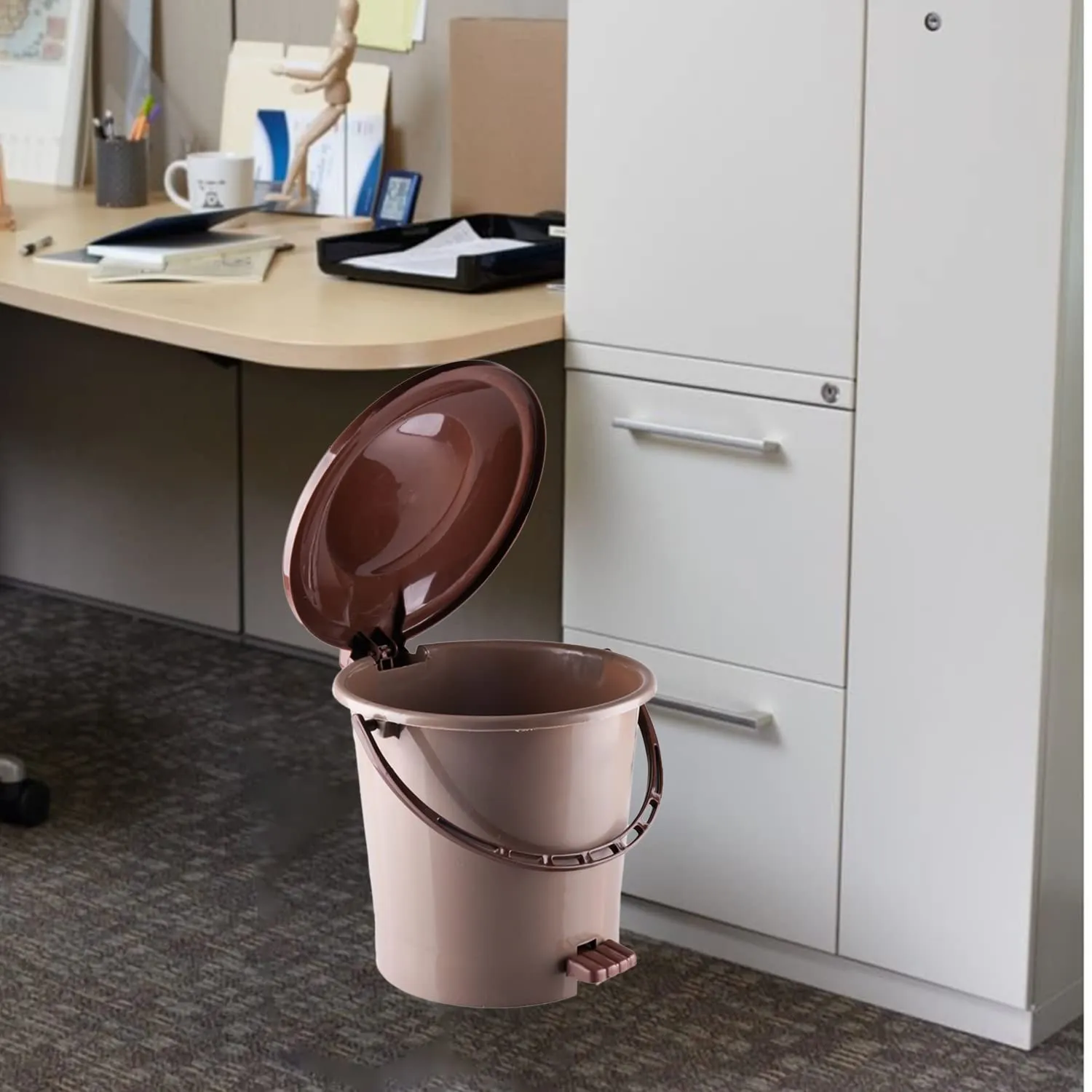 Heart Home Pedal Dustbin|Plastic Pedal Dustbin|Kitchen Waste Paper Bin|Dustbin For Bedroom|5 Liter Dustbin (Brown)